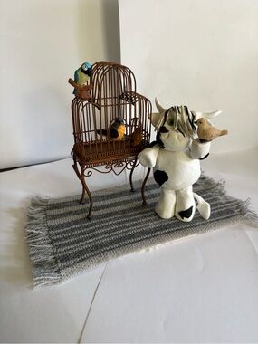 Handmade White & Black Cow with a house full of  Bird